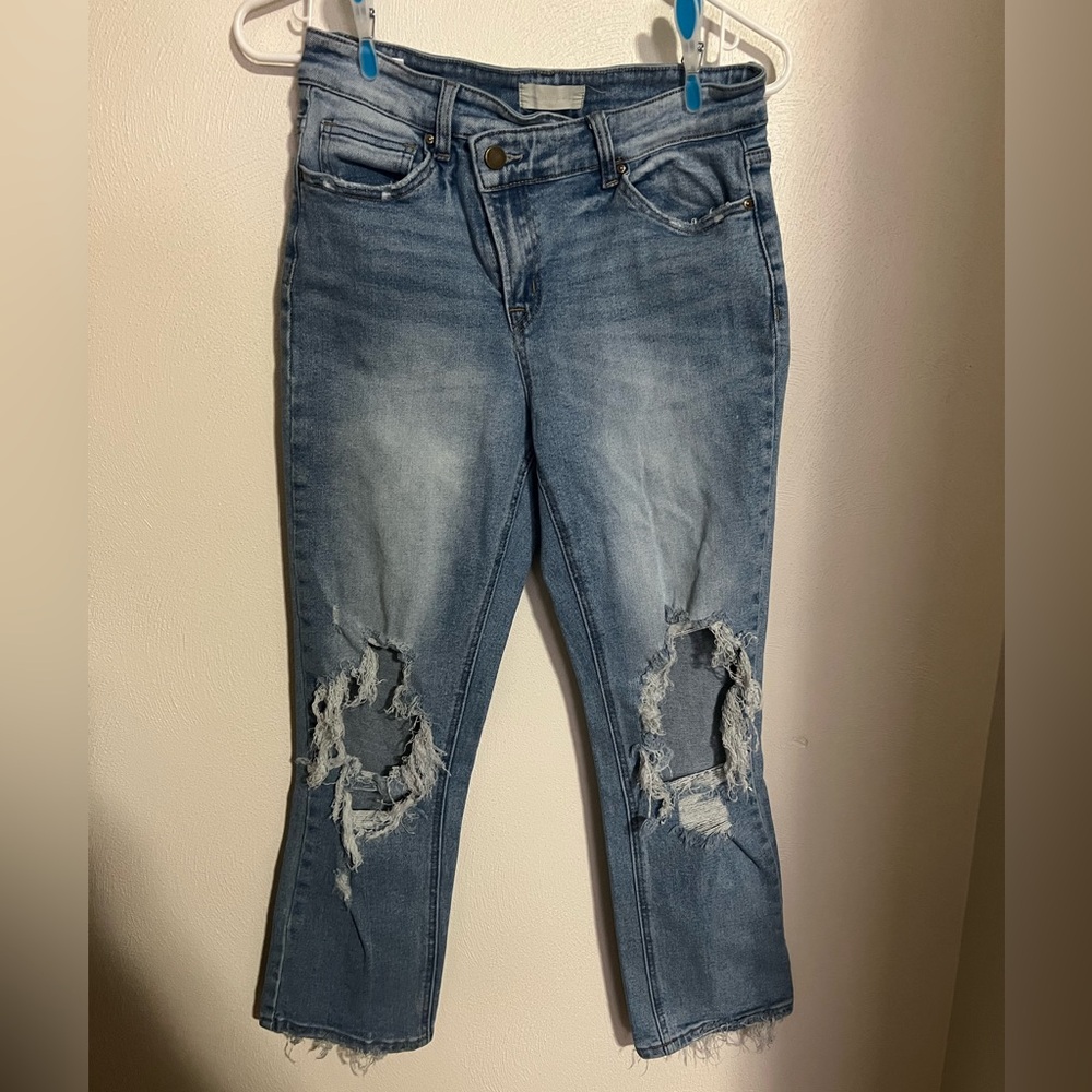 ALTAR'D STATE Classic Distressed Cropped Denim Jeans Crossover Button Fly Wms 26